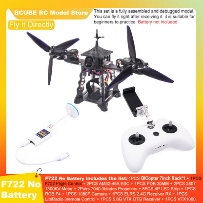 B-CUBE BICopter 7inch FPV Drone Frame Kit Carbon Fiber Racing Quadcopter Freestyle INAV Beatflight F405 F722 Ardupilot Flight Control