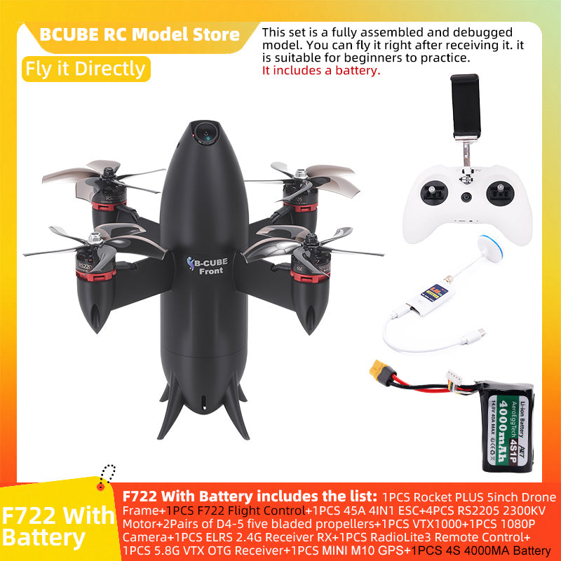 B-CUBE Rocket PLUS 5inch FPV Drone Frame Kit Carbon Fiber Racing Quadcopter Freestyle INAV Beatflight F722 Ardupilot Flight Control