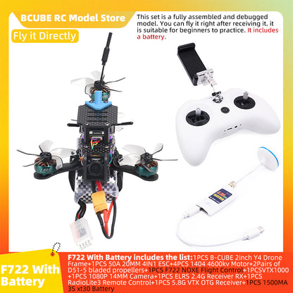 B-CUBE 2inch Y4 FPV Drone Frame Kit Carbon Fiber Racing Drone Quadcopter INAV Beatflight F722 NOXE Ardupilot Flight Control