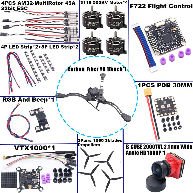 B-CUBE Y6 carbon fiber three-axis frame f450 crossing three-axis frame three-axis drone frame F722 INAV BF