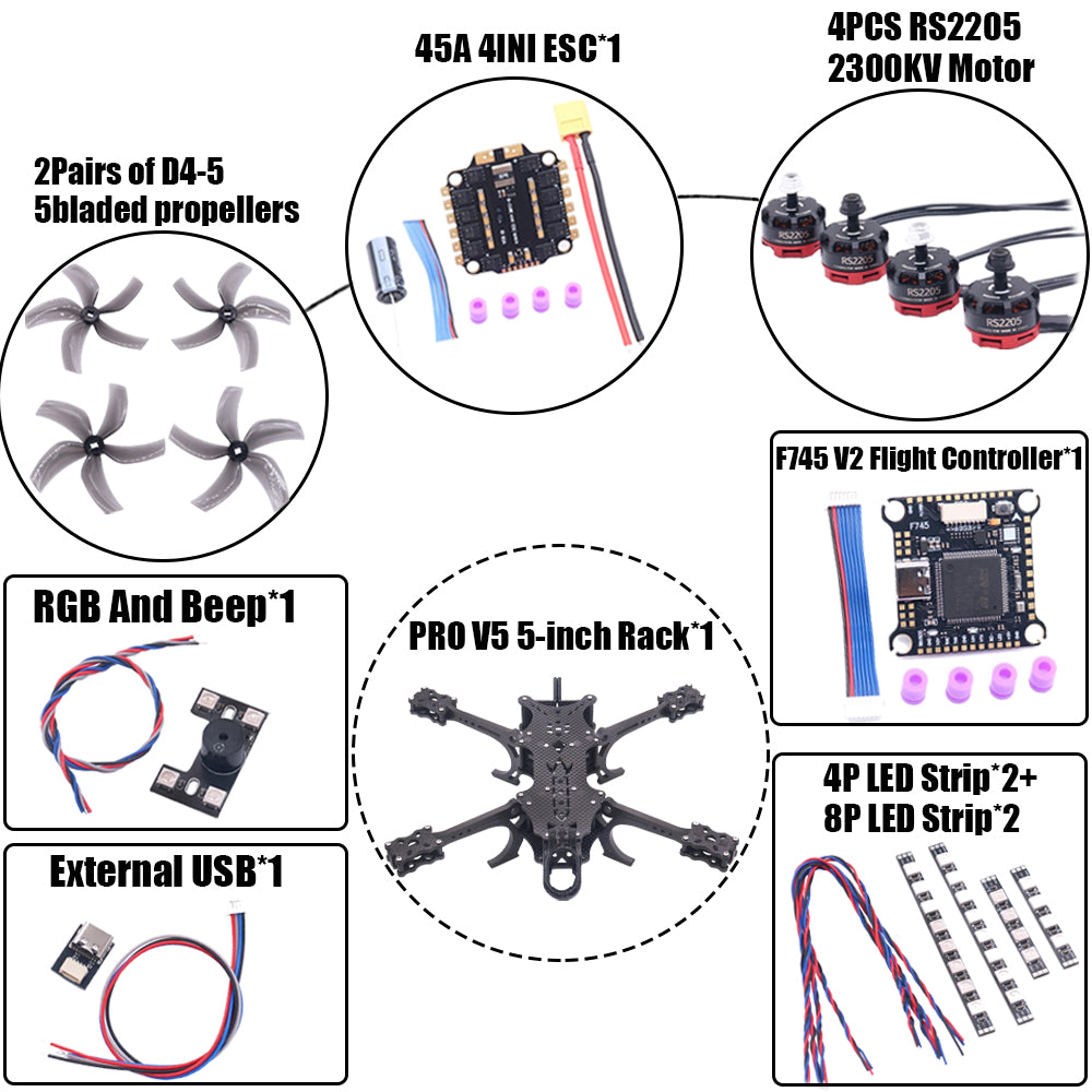 B-CUBE PRO V5 5inch FPV Drone Frame Kit Carbon Fiber Racing Quadcopter ...