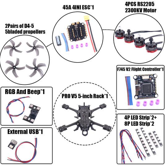 Комплект рамы для дрона B-CUBE PRO V5 5 дюймов FPV из углеродного волокна для гоночного квадрокоптера для фристайла INAV Beatflight F722 Ardupilot 