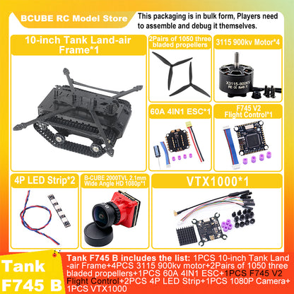 B-CUBE 10-inch Tank Land-air FPV Drone Frame Kit Carbon Fiber Racing Quadcopter Car INAV Beatflight H743 F745 Flight Control