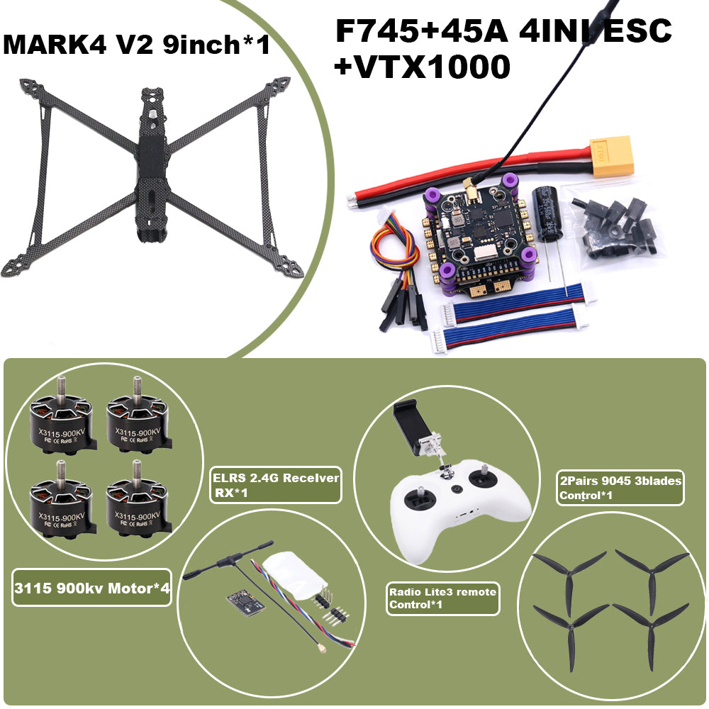 B-CUBE MARK4 V2 8/9/10inch F745 V2 Flight Control 45/60A 4INI ESC rack drone FPV carbon fiber PV Racing Drone Quadcopter Freestyle