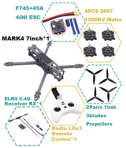 B-CUBE MARK4 7inch F745 V2 Flight Control 45/60A 4INI ESC rack drone FPV carbon fiber PV Racing Drone Quadcopter Freestyle