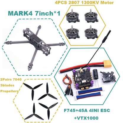B-CUBE MARK4 7inch F745 V2 Flight Control 45/60A 4INI ESC rack drone FPV carbon fiber PV Racing Drone Quadcopter Freestyle