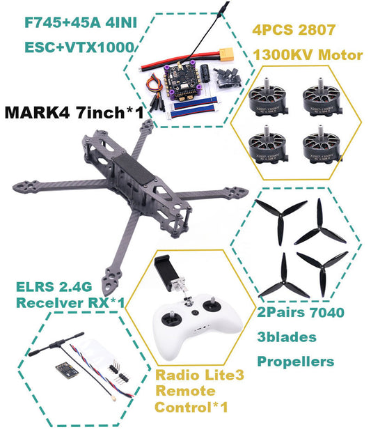 B-CUBE MARK4 7inch F745 V2 Flight Control 45/60A 4INI ESC rack drone FPV carbon fiber PV Racing Drone Quadcopter Freestyle