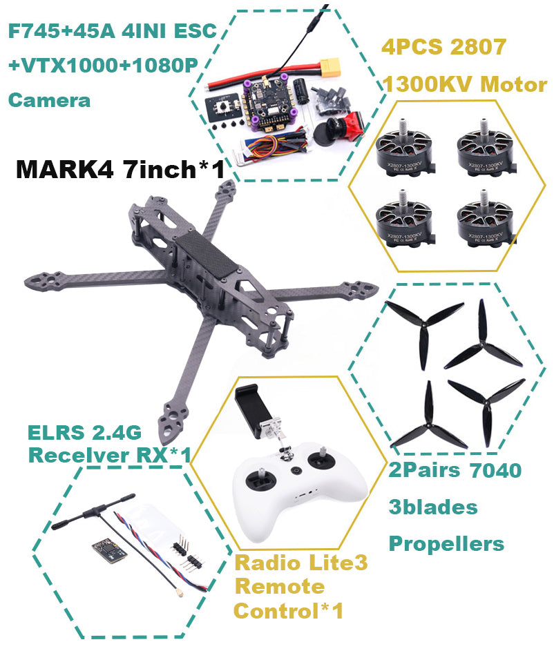 B-CUBE MARK4 7inch F745 V2 Flight Control 45/60A 4INI ESC rack drone FPV carbon fiber PV Racing Drone Quadcopter Freestyle