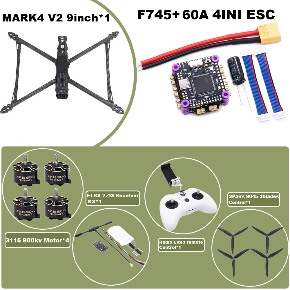 B-CUBE MARK4 V2 8/9/10inch F745 V2 Flight Control 45/60A 4INI ESC rack drone FPV carbon fiber PV Racing Drone Quadcopter Freestyle