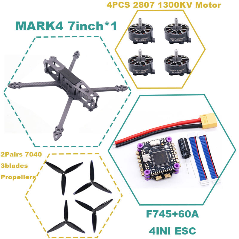 B-CUBE MARK4 7inch F745 V2 Flight Control 45/60A 4INI ESC rack drone FPV carbon fiber PV Racing Drone Quadcopter Freestyle