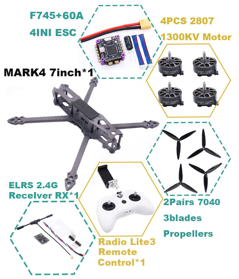 B-CUBE MARK4 7inch F745 V2 Flight Control 45/60A 4INI ESC rack drone FPV carbon fiber PV Racing Drone Quadcopter Freestyle