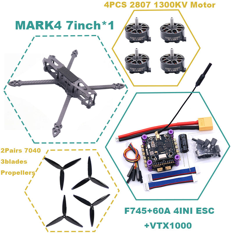 B-CUBE MARK4 7inch F745 V2 Flight Control 45/60A 4INI ESC rack drone FPV carbon fiber PV Racing Drone Quadcopter Freestyle
