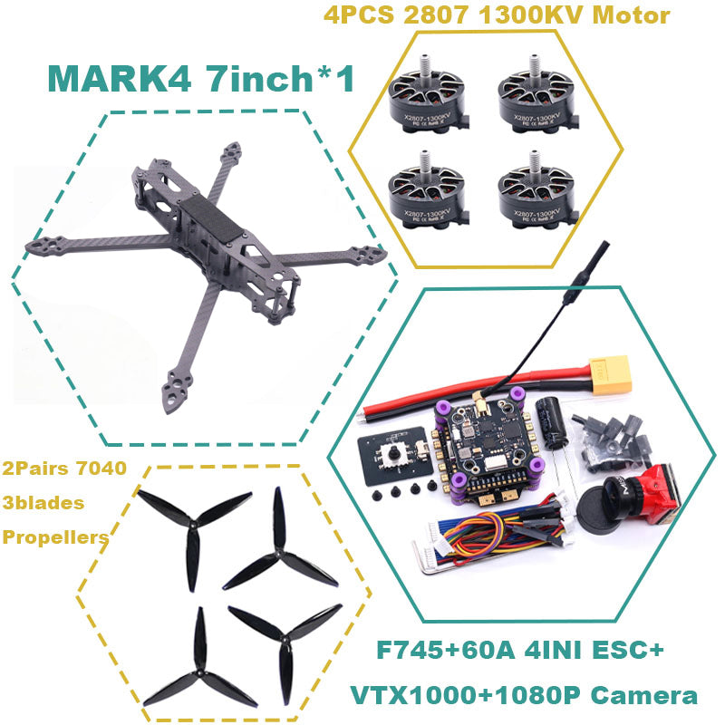 B-CUBE MARK4 7inch F745 V2 Flight Control 45/60A 4INI ESC rack drone FPV carbon fiber PV Racing Drone Quadcopter Freestyle