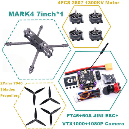 B-CUBE MARK4 7inch F745 V2 Flight Control 45/60A 4INI ESC rack drone FPV carbon fiber PV Racing Drone Quadcopter Freestyle