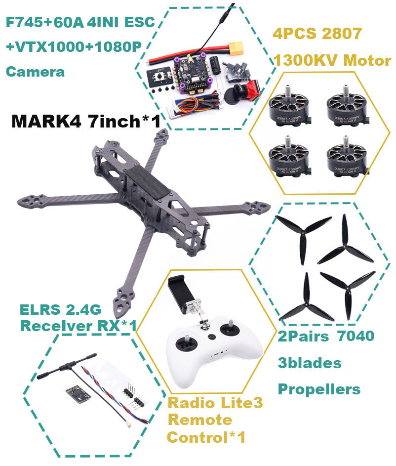 B-CUBE MARK4 7inch F745 V2 Flight Control 45/60A 4INI ESC rack drone FPV carbon fiber PV Racing Drone Quadcopter Freestyle
