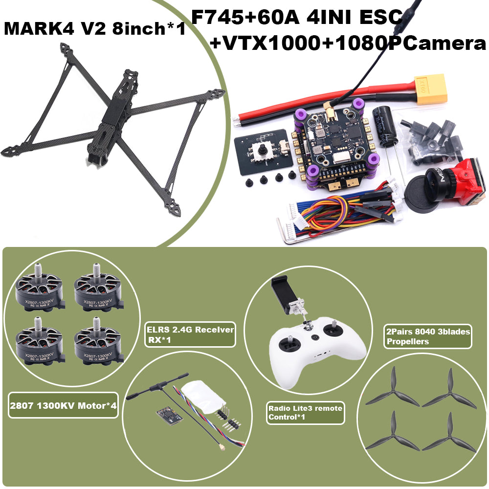 B-CUBE MARK4 V2 8/9/10inch F745 V2 Flight Control 45/60A 4INI ESC rack drone FPV carbon fiber PV Racing Drone Quadcopter Freestyle