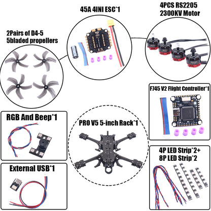 B-CUBE PRO V5 5inch FPV Drone Frame Kit Carbon Fiber Racing Quadcopter Freestyle INAV Beatflight F722 Ardupilot Flight Control