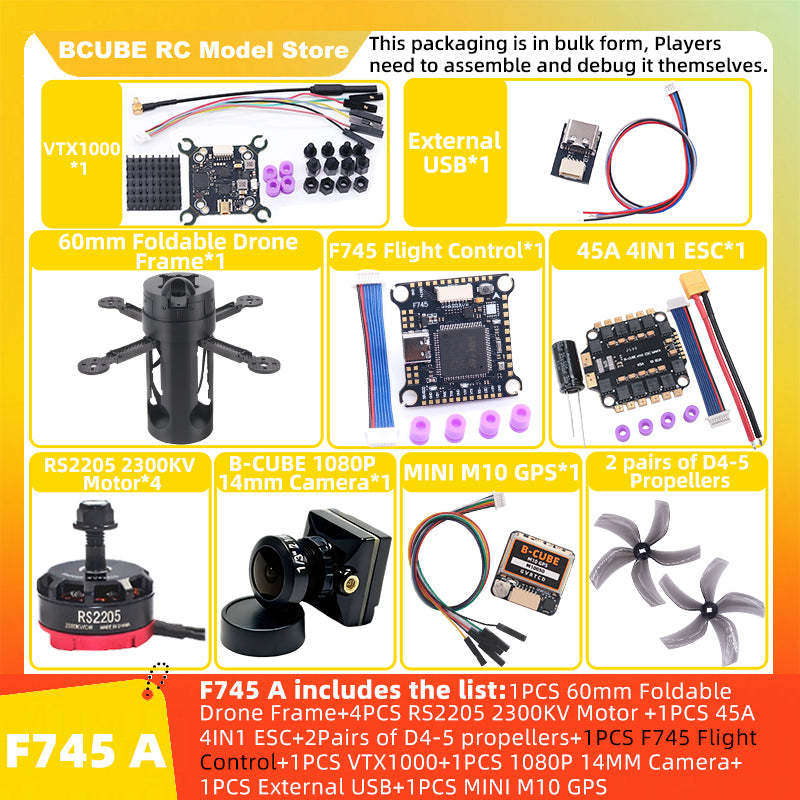 B-CUBE 60mm Foldable FPV Drone Frame Kit Carbon Fiber Racing Quadcopter Freestyle INAV Beatflight F4V3S PULS F745 H743
