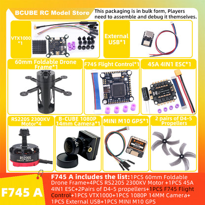 B-CUBE 60mm Foldable FPV Drone Frame Kit Carbon Fiber Racing Quadcopter Freestyle INAV Beatflight F4V3S PULS F745 H743