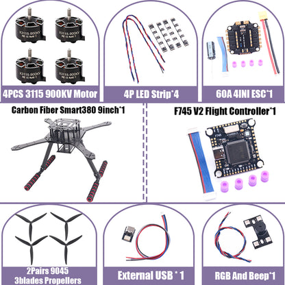 B-CUBE Smart380 450 9/10inch FPV Drone Frame Kit Carbon Fiber Racing Quadcopter Freestyle INAV Beatflight F722 Flight Control