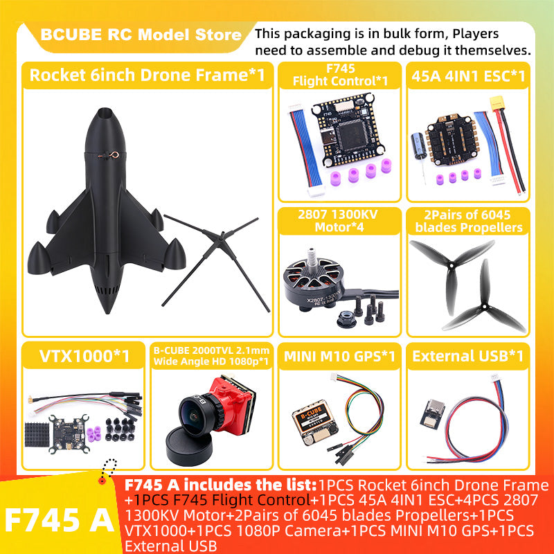 B-CUBE Rocket 6inch FPV Drone Frame Kit Carbon Fiber Racing Quadcopter Freestyle INAV Beatflight F4 F745 H743 Ardupilot Flight Control