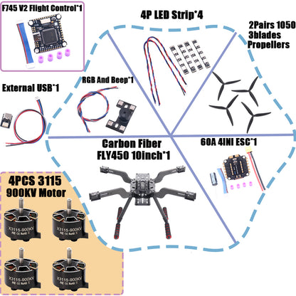 B-CUBE Open Source New Smart Drone FLY450 450MM F722 Quadrotor Rack RC Multicopter Multi-Rotor With Landing Gear Betaflight