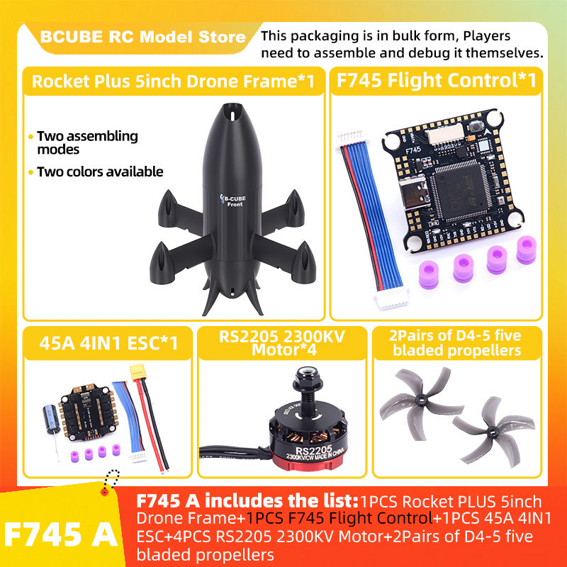 B-CUBE Rocket PLUS 5inch FPV Drone Frame Kit Carbon Fiber Racing Quadcopter Freestyle INAV Beatflight F722 Ardupilot Flight Control