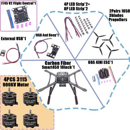 B-CUBE Smart380 450 9/10inch FPV Drone Frame Kit Carbon Fiber Racing Quadcopter Freestyle INAV Beatflight F722 Flight Control
