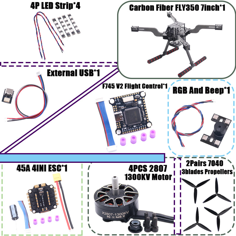 B-CUBE Open Source New Smart Drone FLY350 380MM F722 Quadrotor Rack RC Multicopter Multi-Rotor With Landing Gear Betaflight