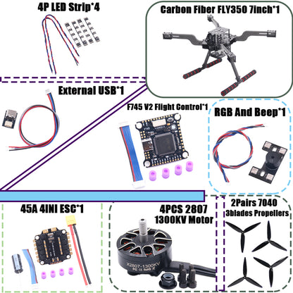 B-CUBE Open Source New Smart Drone FLY350 380MM F722 Quadrotor Rack RC Multicopter Multi-Rotor With Landing Gear Betaflight