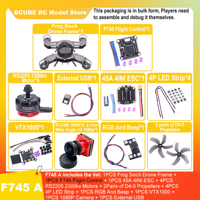 B-CUBE Frog 5inch FPV Drone Frame Kit Carbon Fiber Racing Drone Quadcopter Freestyle INAV Beatflight F722 M10 GPS Flight Control