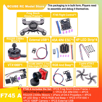B-CUBE Frog 5inch FPV Drone Frame Kit Carbon Fiber Racing Drone Quadcopter Freestyle INAV Beatflight F722 M10 GPS Flight Control