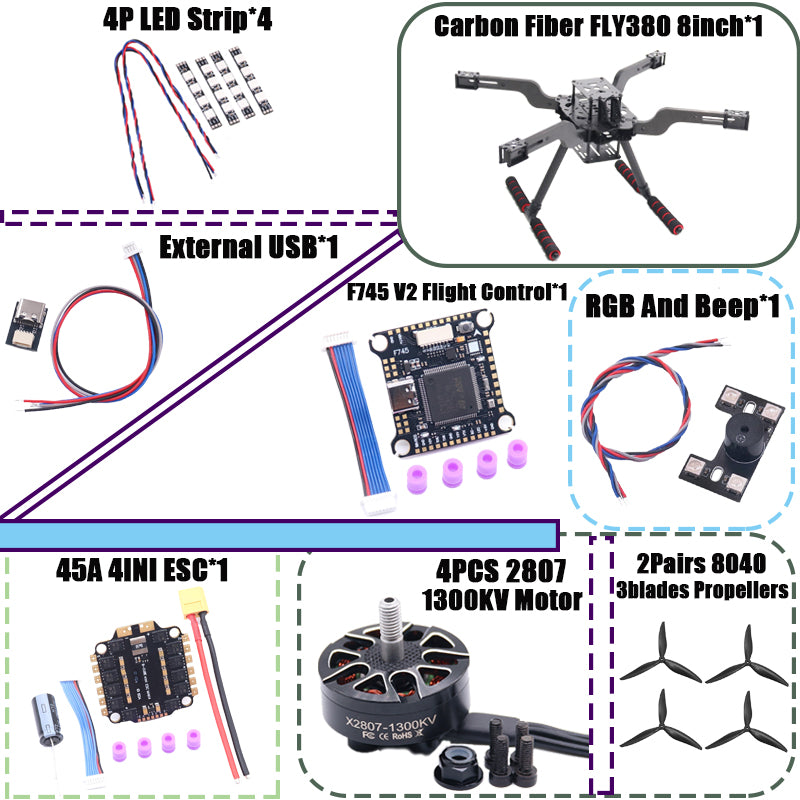 B-CUBE Open Source New Smart Drone FLY350 380MM F722 Quadrotor Rack RC Multicopter Multi-Rotor With Landing Gear Betaflight