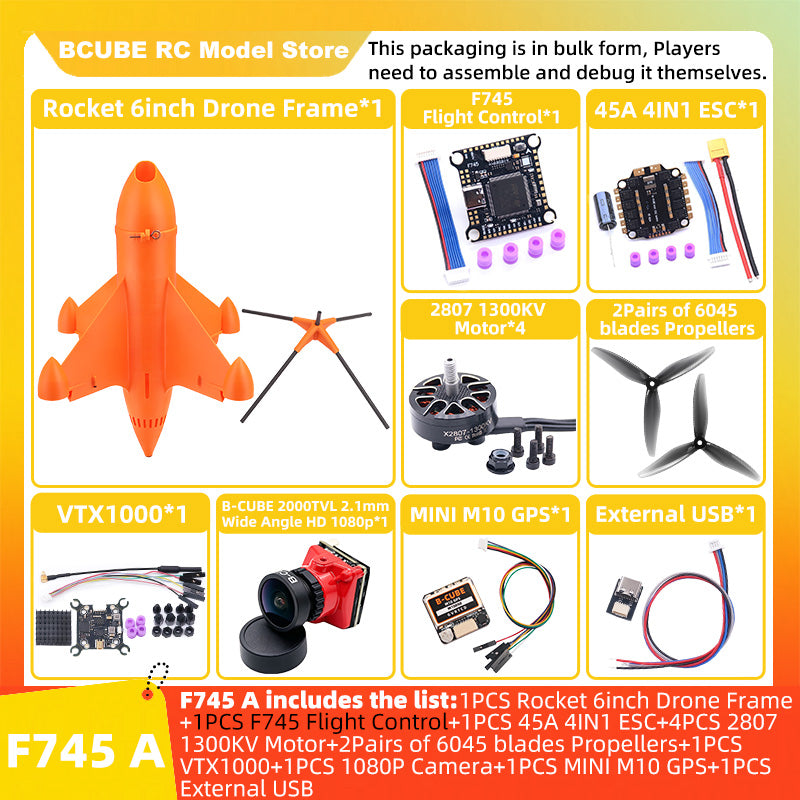 B-CUBE Rocket 6inch FPV Drone Frame Kit Carbon Fiber Racing Quadcopter Freestyle INAV Beatflight F4 F745 H743 Ardupilot Flight Control