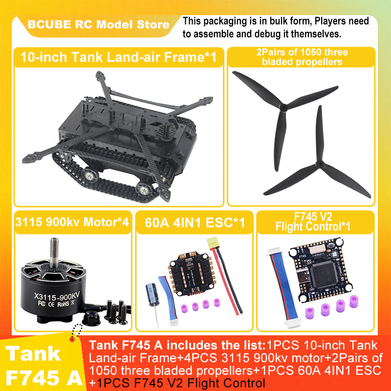 B-CUBE 10-inch Tank Land-air FPV Drone Frame Kit Carbon Fiber Racing Quadcopter Car INAV Beatflight H743 F745 Flight Control