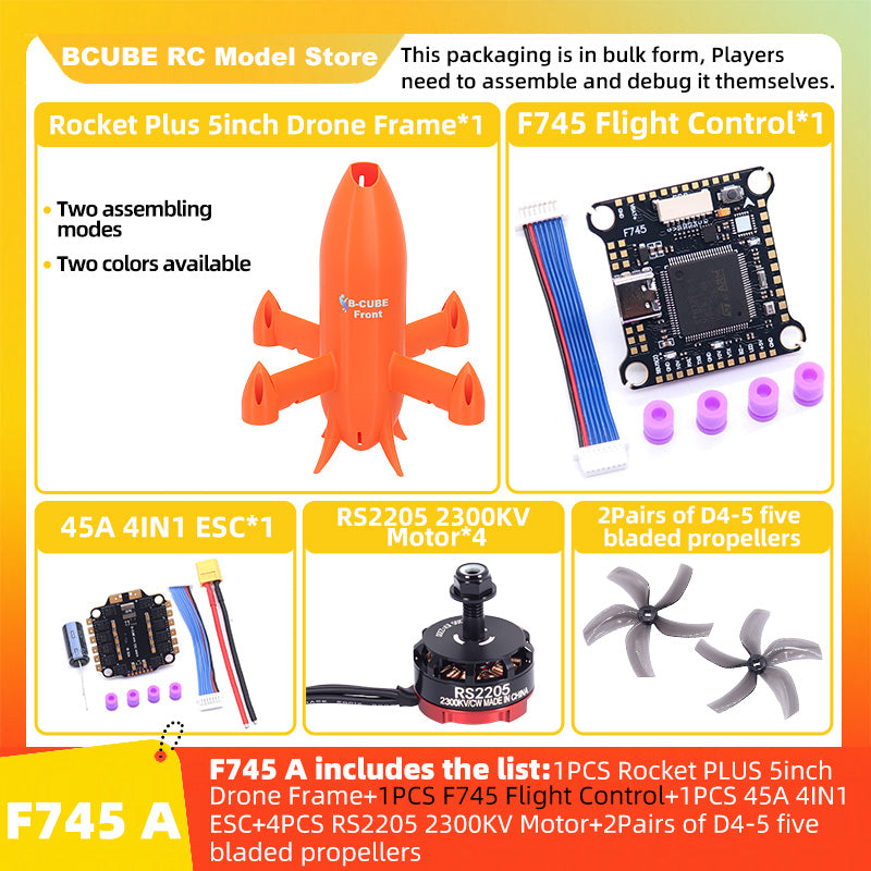 B-CUBE Rocket PLUS 5inch FPV Drone Frame Kit Carbon Fiber Racing Quadcopter Freestyle INAV Beatflight F722 Ardupilot Flight Control