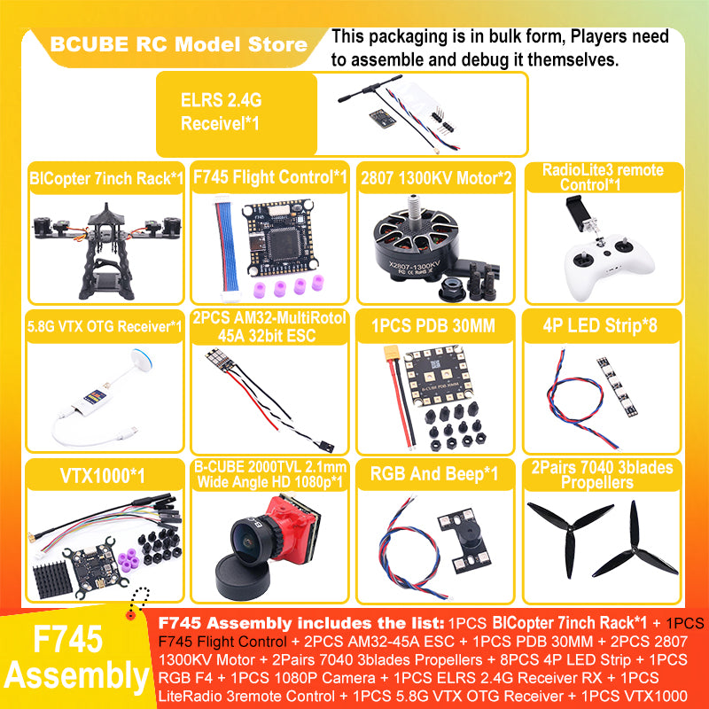 B-CUBE BICopter 7inch FPV Drone Frame Kit Carbon Fiber Racing Quadcopter Freestyle INAV Beatflight F405 F722 Ardupilot Flight Control