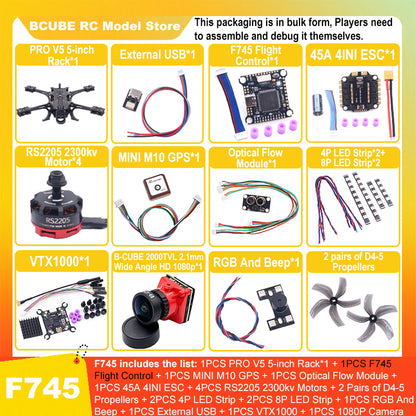 B-CUBE PRO V5 5inch FPV Drone Frame Kit Carbon Fiber Racing Quadcopter Optical Flow M10 GPS INAV Beatflight H743 Flight Control