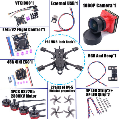 B-CUBE PRO V5 5inch FPV Drone Frame Kit Carbon Fiber Racing Quadcopter Freestyle INAV Beatflight F722 Ardupilot Flight Control