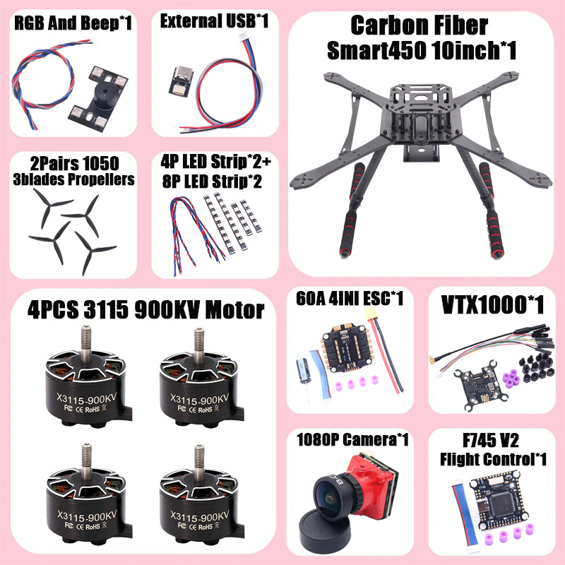 B-CUBE Smart380 450 9/10inch FPV Drone Frame Kit Carbon Fiber Racing Quadcopter Freestyle INAV Beatflight F722 Flight Control