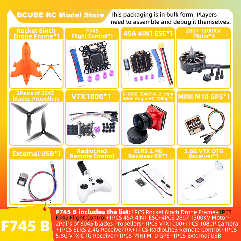 B-CUBE Rocket 6inch FPV Drone Frame Kit Carbon Fiber Racing Quadcopter Freestyle INAV Beatflight F4 F745 H743 Ardupilot Flight Control