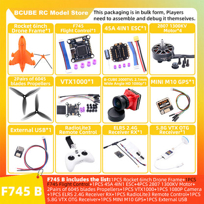 B-CUBE Rocket 6inch FPV Drone Frame Kit Carbon Fiber Racing Quadcopter Freestyle INAV Beatflight F4 F745 H743 Ardupilot Flight Control