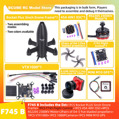 B-CUBE Rocket PLUS 5inch FPV Drone Frame Kit Carbon Fiber Racing Quadcopter Freestyle INAV Beatflight F722 Ardupilot Flight Control