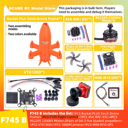B-CUBE Rocket PLUS 5inch FPV Drone Frame Kit Carbon Fiber Racing Quadcopter Freestyle INAV Beatflight F722 Ardupilot Flight Control
