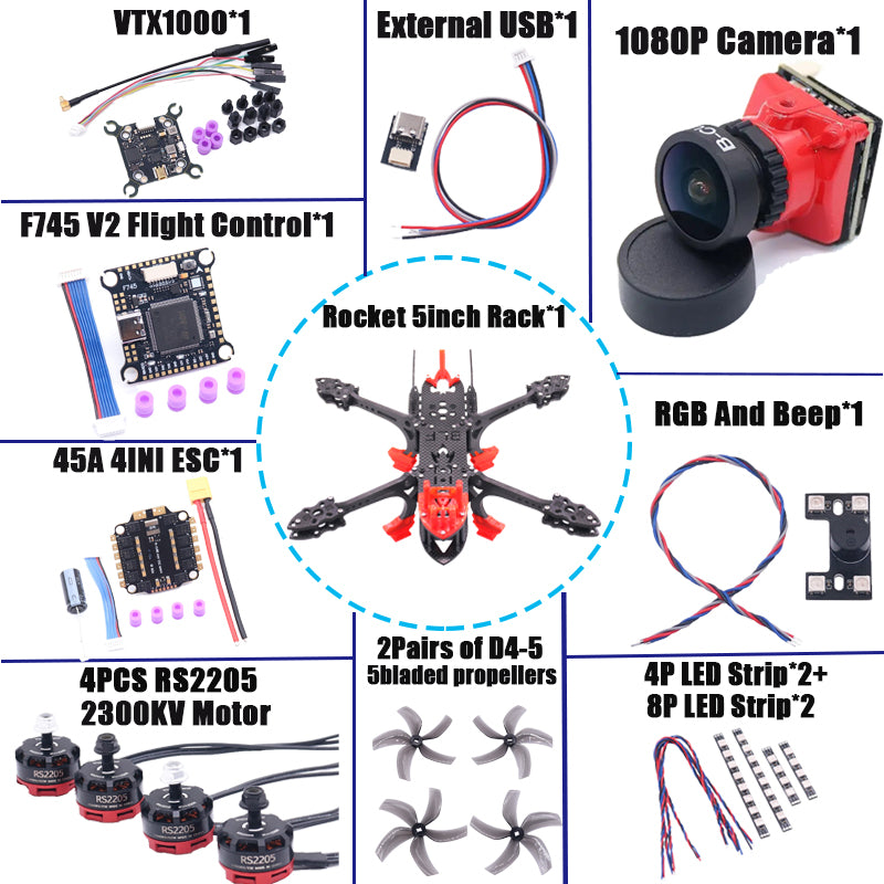 B-CUBE Rocket 5inch FPV Drone Frame Kit Carbon Fiber Racing Quadcopter Freestyle INAV Beatflight F722 Ardupilot Flight Control