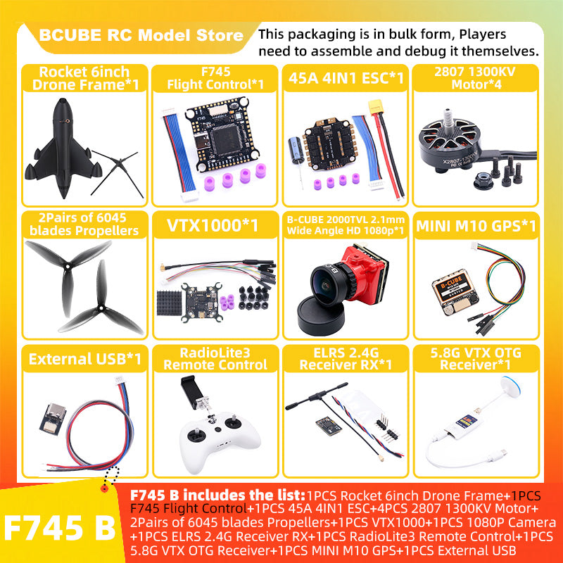 B-CUBE Rocket 6inch FPV Drone Frame Kit Carbon Fiber Racing Quadcopter Freestyle INAV Beatflight F4 F745 H743 Ardupilot Flight Control