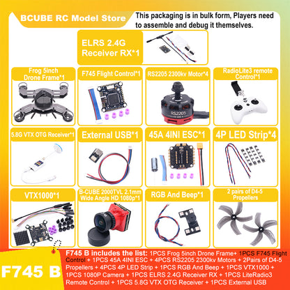 B-CUBE Frog 5inch FPV Drone Frame Kit Carbon Fiber Racing Drone Quadcopter Freestyle INAV Beatflight F722 M10 GPS Flight Control