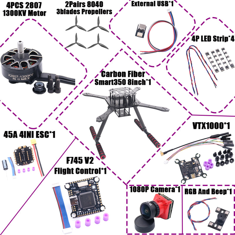 B-CUBE Smart330 350 7/8inch FPV Drone Frame Kit Carbon Fiber Racing Quadcopter Freestyle INAV Beatflight F722 Flight Control