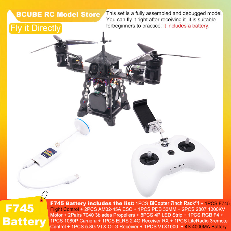 B-CUBE BICopter 7inch FPV Drone Frame Kit Carbon Fiber Racing Quadcopter Freestyle INAV Beatflight F405 F722 Ardupilot Flight Control