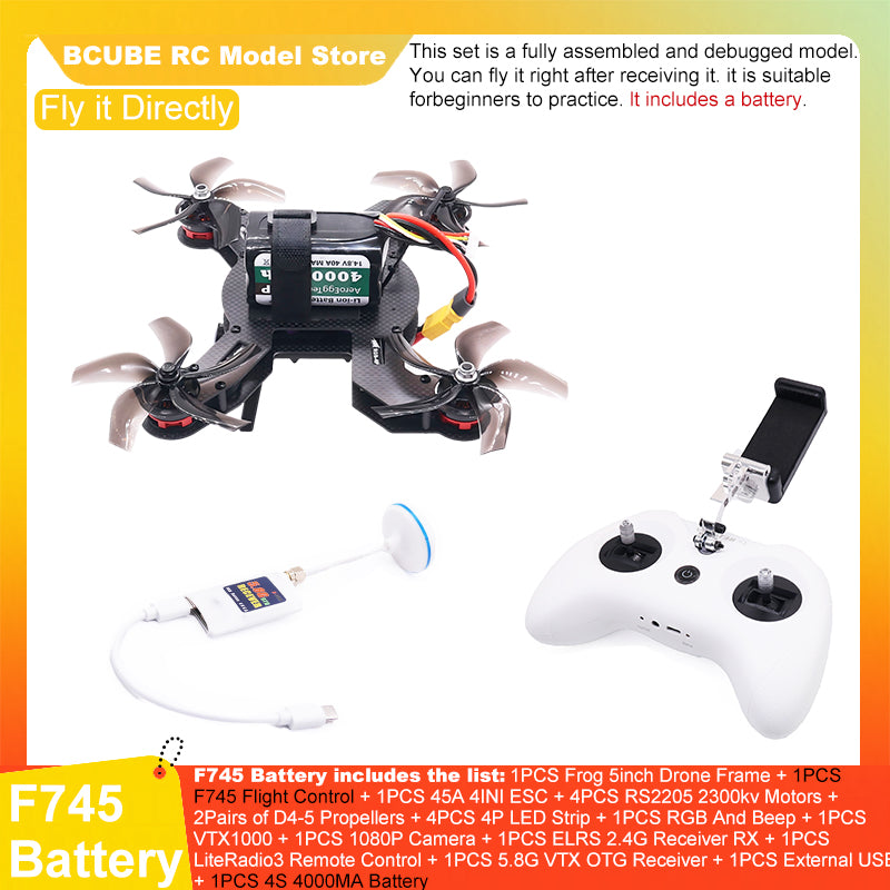B-CUBE Frog 5inch FPV Drone Frame Kit Carbon Fiber Racing Drone Quadcopter Freestyle INAV Beatflight F722 M10 GPS Flight Control